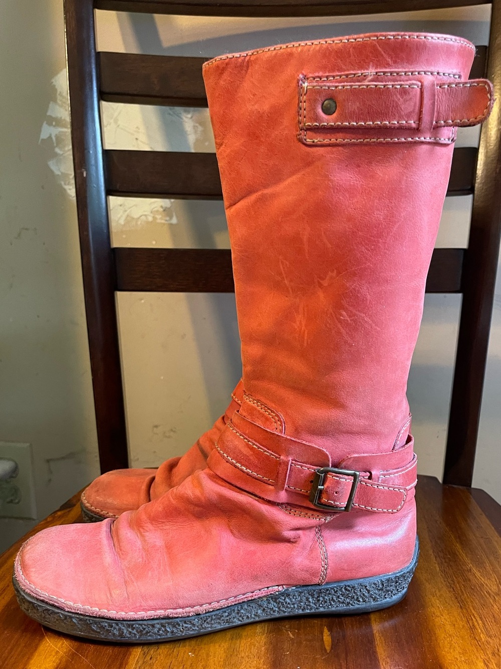 Groundhog Petersburg Pink Distressed Leather Tall Flat Boots Size 38 US 8